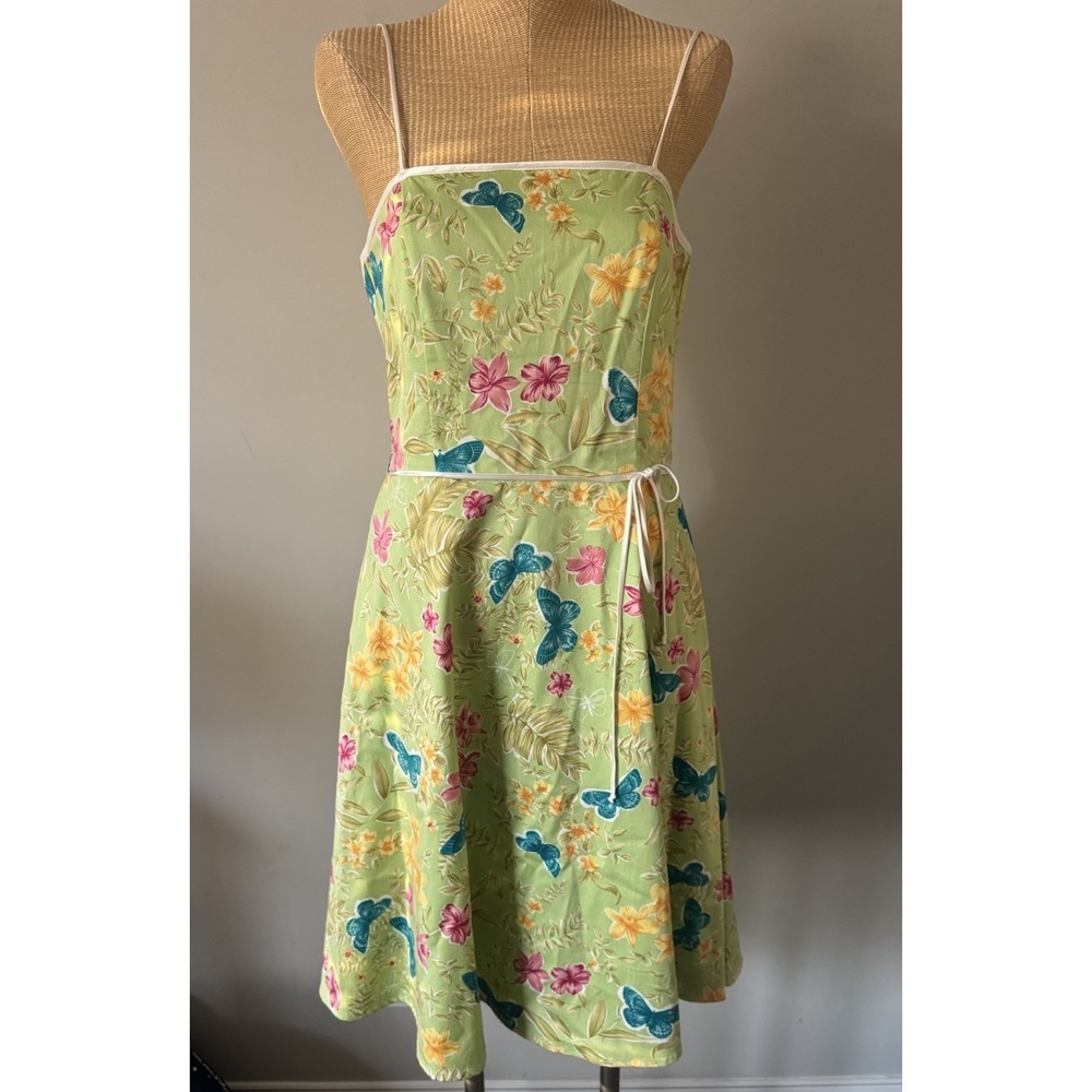 Y2K Soft Girl Fairy core Green Butterfly Floral Sundress Spaghetti Strap 10-12